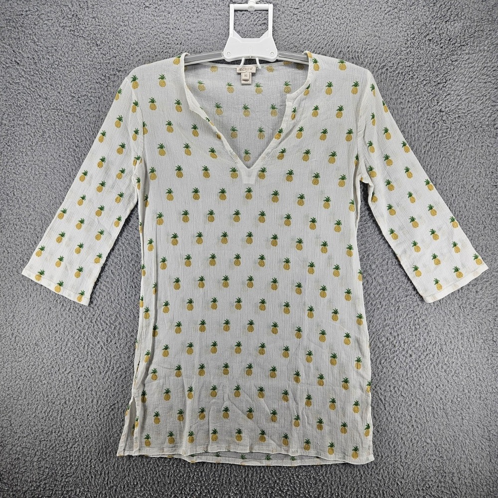 J.Crew Womens XS Pineapple Print Cotton Gauze Tunic Beach Cover Up White